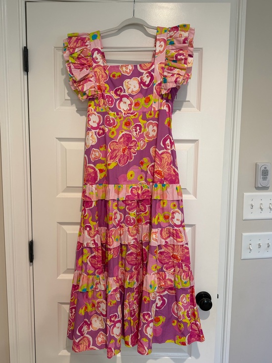 alivia Dresses & Skirts - Floral Pink Ruffle-Sleeve Tiered Midi Dress